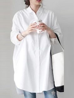 Sku CY-!95331 Material Polyester , 70%Cotton Style Loose , Long Sleeves Feature Split-joint Neckline Lapel Occasion Going out , Urban , Simple Seasons Spring , Autumn Type Blousesshirts Tops Color BLACK WHITE,WHITE Size S,M,L,XL,2XL Please consult the size chart we provide for this item's measurements to help you decide which size to buy.Please note: There may be 1-3cm differ due to manual measurement. CMINCH Bust Shoulder Sleeve Length S 110 56 47 86-92 M 114 57 48 86-92 L 118 58 49 86-92 XL 12 Honda Stream, Baggy Shirt, Loose Tunic, Tunic Tops Casual, Tunic Length, Long Shirt, Color Stripes, Blouse Styles, Long Sleeve Casual