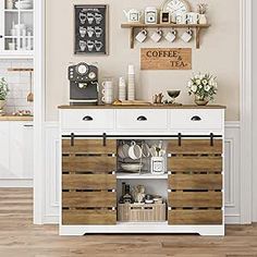 Kitchen Corner Ideas, At Home Coffee Bar, Storage Barn, Kitchen Buffet Cabinet, Tree Texture, Coffee Bar Station, Farmhouse Coffee Bar, Farmhouse Sideboard