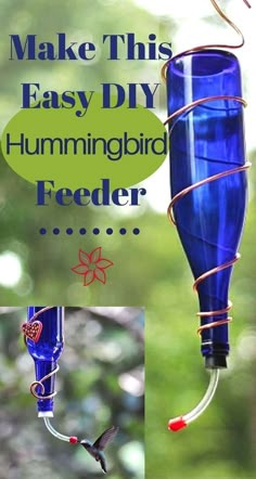 a hummingbird feeder hanging from a tree with the words make this easy diy hummingbird feeder