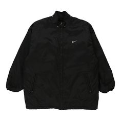 Vintage black Nike Coat - mens x-large Vintage Black Windbreaker For Winter, 90s Black Long Sleeve Outerwear, Vintage Black Windbreaker For Streetwear, 90s Style Black Winter Windbreaker, 90s Black Winter Windbreaker, 90s Style Black Outdoor Outerwear, 90s Style Black Outerwear For Outdoor, 90s Style Black Windbreaker For Fall, 90s Style Black Hooded Windbreaker