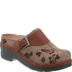 KLOGS Womens Austin Taupe Suede Tapestry Mule - 3033-TST TAUPE SUEDE TAPESTRY Dont mess with the Austin. Inspired by the Lone Star State this shoe is tough yet comfortable thanks to shock-absorbing TRUBaseandreg; Outsoles and soft leather uppers. Its TRUComfortandreg; Insoles cradle and cushion the foot helping to reduce foot back and leg pain. The Austin is contoured for comfort and will get looks with its classic clogs styling and casual-chic buckle. Heel Height: 1 3/4"< Size: 7-M.  Color: Bei Clogs Style, Suede Moccasins, Leg Pain, Lone Star State, Casual Dress Shoes, Womens Slides, Womens Clogs, Lone Star, Leather Buckle