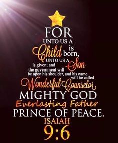 a christmas tree with the words for unto us a child born, and star above it