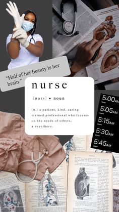 collage of nurse's hands and medical equipment with text that reads, half of her beauty is her brain