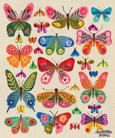 an image of colorful butterflies on white paper