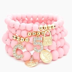 Trendy Stackable Wrap Bracelet With Round Beads, Stacked Bracelets With Round Beads, Trendy Stacked Round Beads Stretch Bracelet, Trendy Stacked Stretch Bracelet With Round Beads, Trendy Stacked Pink Beaded Bracelets, Trendy Pink Stacked Beaded Bracelets, Trendy Stacked Pink Bracelets, Trendy Pink Stacked Bracelets, Trendy Stacked Jewelry