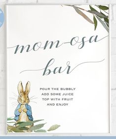 a white sign with an image of a rabbit on it and the words mom - son bar