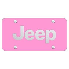 a pink jeep license plate with the word jeep on it