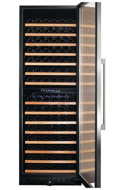 a wine cooler with many bottles in it