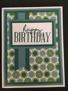 a birthday card with the words happy birthday written in green and white letters on it