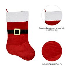 a christmas stocking with santa's hat and belt is shown next to the instructions for how to make it