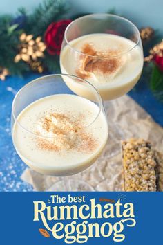 A festive glass of creamy Rumchata Eggnog. Rumchata Eggnog, Incredible Hulk Drink, Rumchata Drinks, Eggnog Cocktail, Christmas Eggnog, Vegan Eggnog, Blue Cheese Dip, Creative Baking, Festive Cocktails