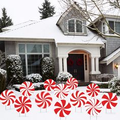 PRICES MAY VARY. 【Package Includes】Peppermint yard signs set includes 12 Pieces Double Printed Christmas Peppermint sign Shapes,2 long ribbons for hanging and 24 plastic stakes for displaying. Make your holiday vibrant and funny, PERFECT FOR ANY LOCATION! . 【Double Printed】Round peppermint shape cutouts 11 x 11 inches, Larger and printed on both sides so they will look amazing anywhere you choose to display them. 12 Pieces peppermint, enough for your Christmas Decorations both indoor&outdoor. 【W Grinch Display, Lawn Decor Ideas, Christmas Lawn Decor, Candy Garden, Christmas Yard Signs, Porch Tree, Outdoor Christmas Party, Porch Trees, Diy Christmas Projects