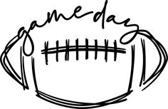 a football with the word game day written on it and drawn in black ink over a white background