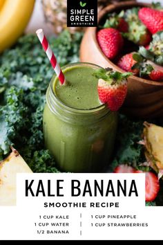 kale banana smoothie recipe with strawberries and bananas