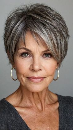 ✨ Ready to embrace your natural texture? Create a low-maintenance yet stylish look with this Curly Bob Grey Hair Hairstyles for Women Over 50. Learn how to achieve a natural-looking balayage. Ideal for those with fine hair looking to add volume. Easy to maintain and style at home. Click for a step-by-step guide! #CurlyBobGreyHairHairstylesforWomenOver50 Bob Grey Hair, Grey Hair Hairstyles, Longer Pixie, Women Pixie Haircut, Gray Highlights, Longer Pixie Haircut, Short Sassy Haircuts, Sassy Haircuts, Flattering Hairstyles