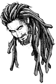 a drawing of a man with dread hair