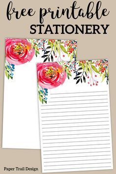 the free printable stationery with flowers and leaves on it is ready to be used for