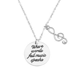 PRICES MAY VARY. MUSIC NOTE JEWELRY- Music Charm Necklace for Women, Teens and Girls MUSIC NECKLACE- Silver plated Music charms on 17 inch stainless steel chain GIFT IDEAS -Perfect gifts for singer, musician, band or anyone who loves music (birthday or just because) FREE JEWELRY POUCH- Only The Most Elegant Velvet Jewelry Pouches Are Used To Package And Ship Our Bracelets, Ensuring The Most Beautiful Presentation Possible.  Music Melody Necklace, Great Gift!! This gorgeous music necklace is the Treble Clef Jewelry, Music Note Jewelry, When Words Fail Music Speaks, Where Words Fail Music Speaks, When Words Fail, Necklace Music, Music Symbol, Music Necklace, Lover Jewelry