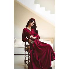 The glossy wine color creates a noble and elegant atmosphere. A drapey dress with a wide waist and decorated with flowing ruffles on the skirt. It has a deep color that is not too bright. Let's go to the ball tonight. 
 
 
 Size 
 
 S size 
 
 
 Length: 122cm 
 Shoulder width: 36cm 
 Bust: 86cm 
 Waist: 66cm 
 Sleeve length: 58cm 
 
 M size 
 
 Length: 124cm 
 Shoulder width: 37cm 
 Bust: 90cm 
 Waist: 70cm 
 Sleeve length: 59cm 
 
 L size 
 
 Length: 126cm 
 Shoulder width: 38cm 
 Bust: 94cm Burgundy Velvet Dress For Wedding, Elegant Burgundy Velvet Evening Dress, Elegant Velvet Dress With Ruffles, Elegant Burgundy Velvet Party Dress, Elegant Red Velvet Dress For Prom, Evening Velvet Dress With Ruffles, Party Velvet Burgundy Dress, Red Velvet Floor-length Dress For Party, Elegant Burgundy Evening Maxi Dress