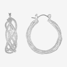 Monet Jewelry's chic twist hoop earrings have a sophisticated design with a textured finish that gives unique look to classic hoops. They are made from hypoallergenic metal with a polished finish and clasp closure.Features: HypoallergenicEarring Back: PostMetal Color: Silver ToneEarring Length: 32.2mmEarring Width: 31.7mmEarrings Style: Hoop EarringsCountry of Origin: Imported Modern Twist Small Hoop Metal Earrings, Modern Twist Hoop Earrings In Metal, Elegant Twisted Metal Hoop Earrings, Modern Twist Metal Twisted Hoop Earrings, Modern Twist Metal Hoop Earrings, Modern Twisted Metal Hoop Earrings, Modern Textured Small Hoop Earrings, Modern Textured Round Earrings, Modern Textured Hoop Jewelry