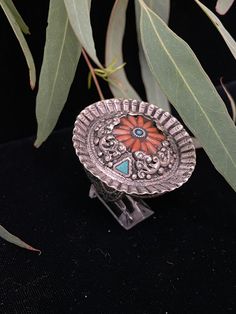 Statement Elaborate Ring, Tribal Silver Red Coral Slices.  The Adjustable Band is inlay turquoise. I have tried this ring on many times, and I always get a delightful feeling. This ring is comfortable and well-balanced, My mind goes wild with imagination. of the journeys, this ring has gone on.  Ring Disc circumference 1 3/4" Treat yourself or a loved one to a remarkable piece that effortlessly exudes beauty and grace.  Embrace the enchantment of a unique treasure. Let me know if there is anythi Red Inlay Ring Jewelry, Red Inlay Ring, Red Ring With Inlay, Traditional Turquoise Rings Collectible, Traditional Sterling Silver Rings With Inlay, Traditional Silver Turquoise Ring With Inlay, Traditional Turquoise Inlay Ring, Traditional Silver Turquoise Ring, Traditional Turquoise Gemstone Ring