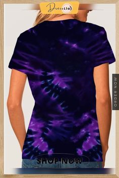 Halloween Tie-dye Grimace Print Short-sleeved T-shirt Color Pick, Printed Shorts, Tie Dye, Dye, Halloween, T Shirt