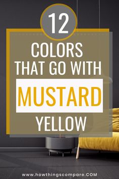 a yellow bed with text overlay that reads 12 colors that go with mustardd yellow