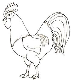 a black and white drawing of a rooster standing on one leg with its head turned to the side