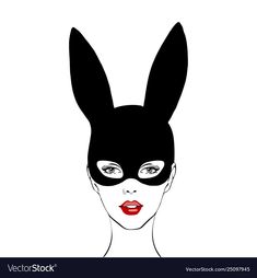 a woman wearing a bunny mask with red lipstick on her face and black rabbit ears