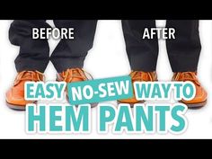 two pairs of orange shoes with the words easy no sew ways to hem pants