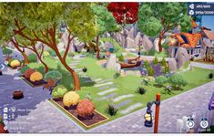 an animated garden with lots of trees and flowers