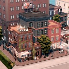 an animated image of a building in the middle of town