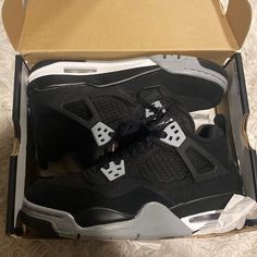 Brand New And Never Worn Jordan 4. Comes With Box. Size 4y Or Size 5.5 In W. Was Too Small On Me. Black Canvas Jordan 4, Jordan 4s Military Black, Jordan 4 Black Canvas, Jordan 4s, Black Jordans, Boy Stuff