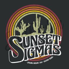 the logo for sunset stigmas, featuring cactuses and sunflowers in a circle