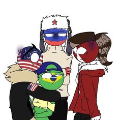 some cartoon characters are hugging each other with their faces painted red, white and blue