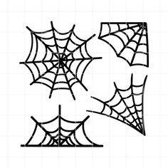 three spider webs are shown in black and white