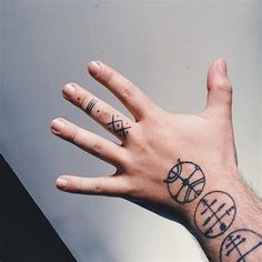 a person's hand with tattoos on it