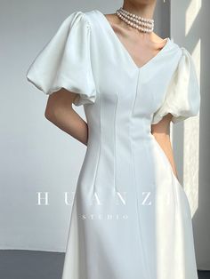 HUANZI summer V-neck dress midi puff sleeves French waist A-line dress – ORUMATORU Formal Knee-length Puff Sleeve Dress For Summer, Elegant Puff Sleeve V-neck Dress For Summer, Elegant Puff Sleeve V-neck Summer Dress, Elegant V-neck Puff Sleeve Summer Dress, White V-neck Puff Sleeve Dress For Summer, Elegant Summer V-neck Puff Sleeve Dress, Puff Sleeve V-neck Dress For Summer Brunch, Summer Party V-neck Dress With Puff Sleeves, Elegant Summer Midi Dress With Puff Sleeves