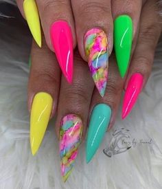 Time Nails, Stilleto Nails Designs, Marble Nail, Colorful Nails, Stiletto Nails Designs, Sweet Summertime, Rainbow Nails, Neon Nails, Locs Hairstyles