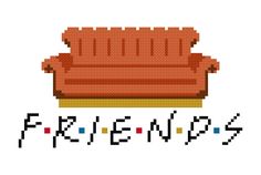 an image of a pixelated couch with the word friends on it's side