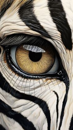 an animal's eye is shown with black and white stripes on the iris,