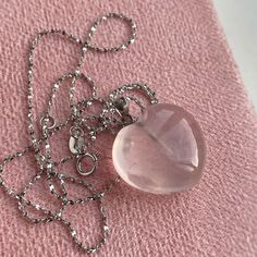 Tender Rose Quartz heart pendant from Madagascar. All crystals are 100% natural and have very soft and tender pink color and some crystal veins. Each crystal is unique and may vary from photo. The chain is very delicate and made of sterling silver filled rhodium, measures 45cm. Comes in luxury gift box and postcard! Rose quartz helps against stress, relieves emotional stress, calmes down, makes your heart spead happiness and love. It removes the pain of old emotional and heart issues.💖 Rose qua Elegant Heart-shaped Clear Necklace, Elegant Sterling Silver Crystal Necklace For Valentine's Day, Elegant Clear Heart-shaped Necklace, Elegant Clear Heart Shaped Necklace, Valentine's Day Sterling Silver Crystal Heart Pendant Necklace, Valentine's Day Sterling Silver Heart Pendant Crystal Necklace, Valentine's Day Heart Pendant Crystal Necklace In Sterling Silver, Elegant Clear Necklaces For Valentine's Day, Elegant Clear Necklace For Valentine's Day