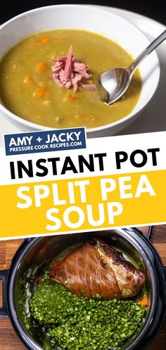 the instant pot split pea soup is ready to be eaten