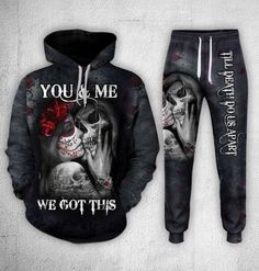 Skull Couple Hoodie And Sweatpants Set You And Me We Got This - LuvinGift Cute Animal Quotes, Cute Outfits With Leggings, Cute Couple Outfits