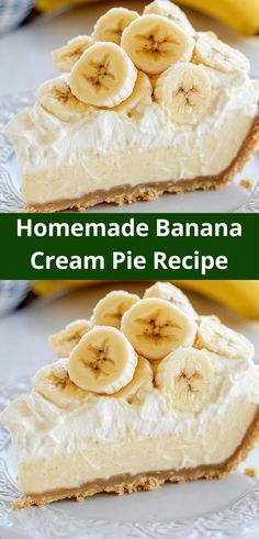 two slices of homemade banana cream pie on a plate