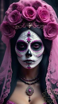 Mexican Sugar Skull Art Beautiful, Diy Makeup Looks, Halloween Makeup Diy Easy, Catrina Makeup, Sugar Skull Wallpaper, Day Of The Dead Artwork, Sugar Skull Costume, Sugar Skull Artwork, Dead Makeup