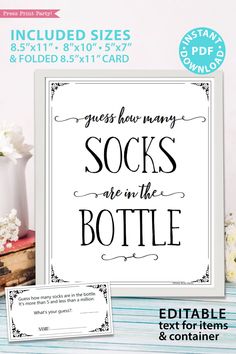 a sign that says guess how many socks are in the bottle with flowers on it