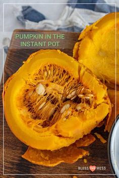 pumpkin in the instant pot on a cutting board