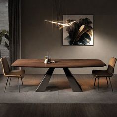 This minimalist dining table features a beautifully crafted pinewood top with clear, natural wood grain and a sleek black iron base. The 1.77" thick solid wood surface offers durability and elegance, while the rounded edges provide a safe, modern touch to your dining space. HEshihome Size: 29.5"H x 55.1"L x 27.6"W | HEshihome Minimalist Rectangular Solid Wood Dining Table Set brown / greenWood / Upholstered / Metal | 29.5"H x 55.1"L x 27.6"W | Wayfair Wood Table Modern, Wooden Dining Table Modern, Contemporary Dining Room Sets, Dinning Room Furniture, Minimalist Dining Table, Modern Dining Table Set, Dining Table Modern, Dining Room Design Ideas, Nordic Living Room