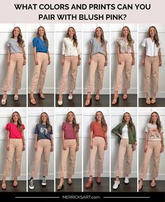 Blush Color Combinations Outfit, Blush Joggers Outfit, Rose Color Pants Outfits, Pink Pants Combination, Powder Pink Pants Outfit, Pink Color Matching Outfit, Blush Pants Outfit Work Wear, What Goes With Pink Pants, Soft Pink Pants Outfit